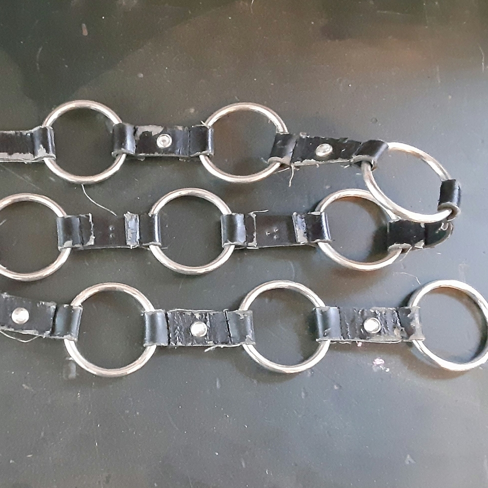 -Vintage Black Faux Leather O-Ring Belt 42in Punk Grunge Performance Wear